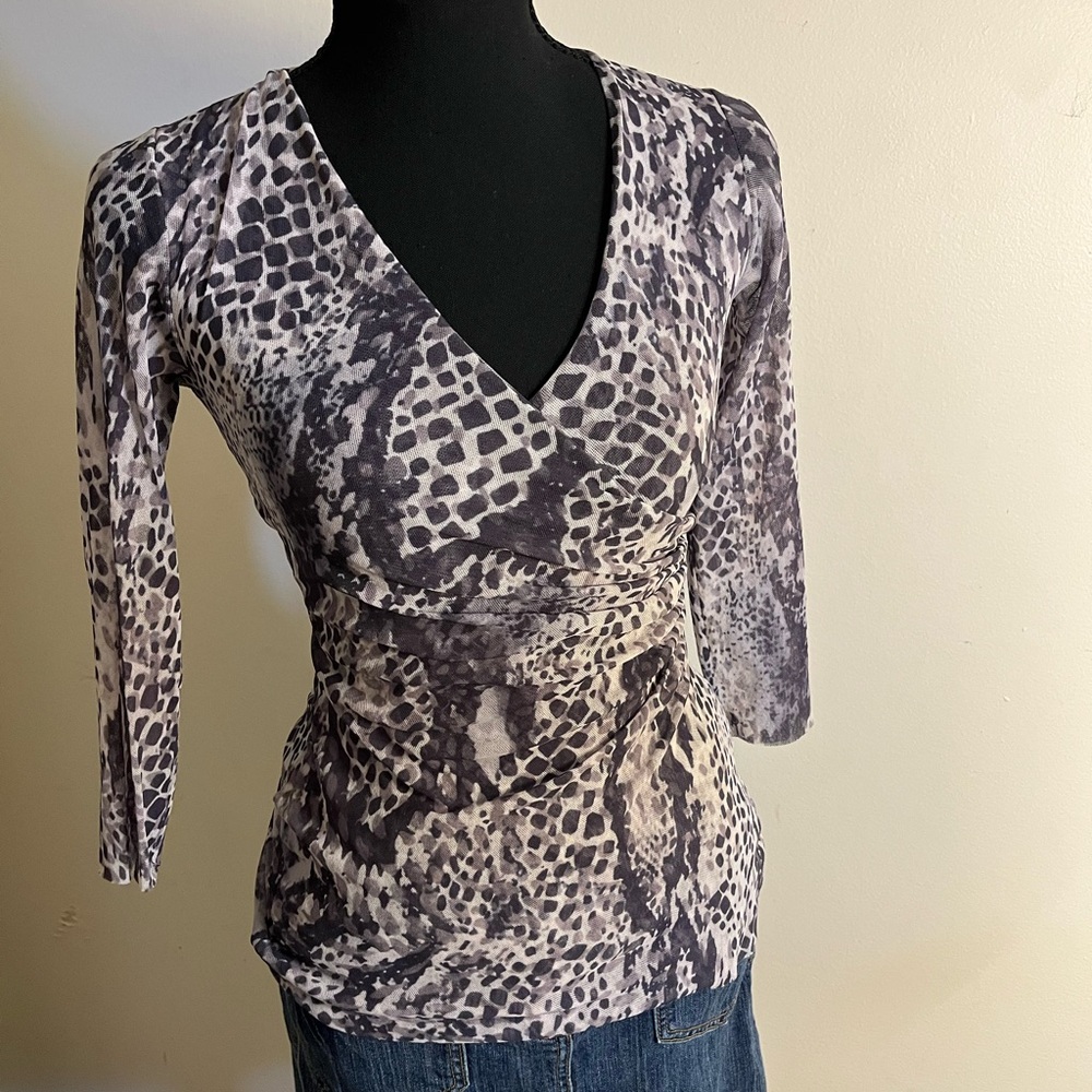 New York & Company Snakeskin Print V-Neck Top